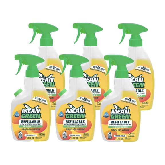 Mean Green Refillable Ultra Powered CONCENTRATE Bathroom Cleaner, Tropical Breeze, 14.3 Ounce, 6 Pack