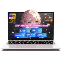15.6" IPS FHD Gaming Laptop, AMD 8 Cores Ryzen 7 7735HS (Beats i7-12650H Up to 4.75GHz) 32GB DDR5 RAM 1TB SSD AMD Radeon 680M GPU-Computer with 100W Type-C Backlit Keyboard Fingerprint, RoseGold