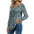 thumbnail image 3 of Shine Up Floral Blouses for Women Pleated Long Sleeve Shirts Casual Crewneck Tunic Tops, 3 of 7