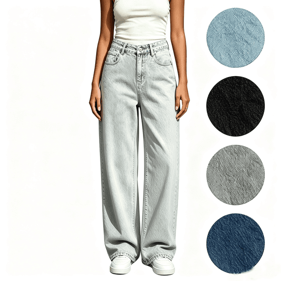 Nugftut Jeans for Women High Waist Draped Loose Wide Leg Jean Pants with Pockets Button Denim Pnats