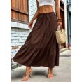 thumbnail image 4 of Women Solid High Waist Tiered Pleated A-Line Maxi Cake Skirt Dark Brown L, 4 of 7