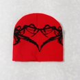 thumbnail image 2 of Penkiiy Y2K Gothic Spider Pattern Knit Hat Women Slouchy Knitted Beanie Men Winter Warm Skull Cap Red, 2 of 3