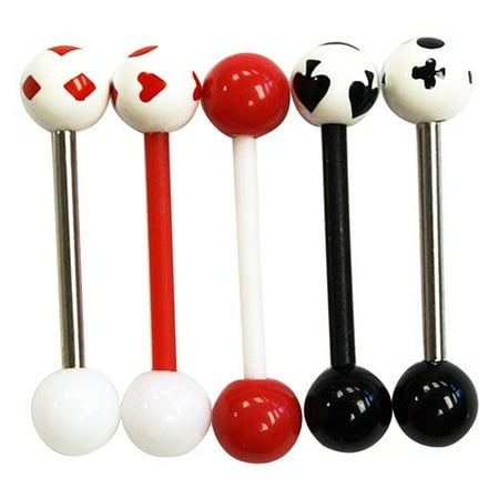 Set 5-hrt/spde/diam/clb/red Tongue Ring