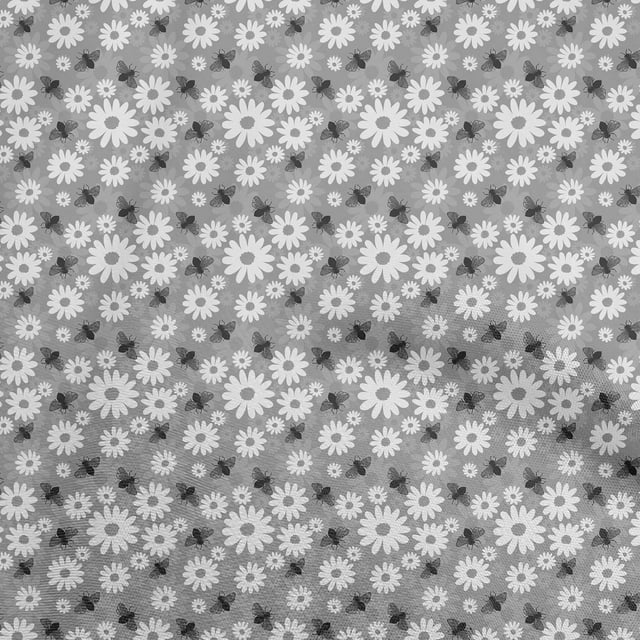 oneOone Popeline de Coton Grise Tissu Abeilles Matière de Robe Tissu Imprimé Tissu au Mètre 56 Pouces de Large