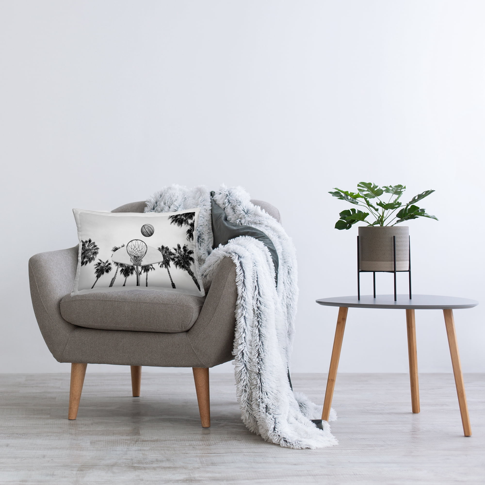 Stupell Industries Basketball Hoop with Palms Decorative Printed Throw Pillow Design by Sisi and Seb.