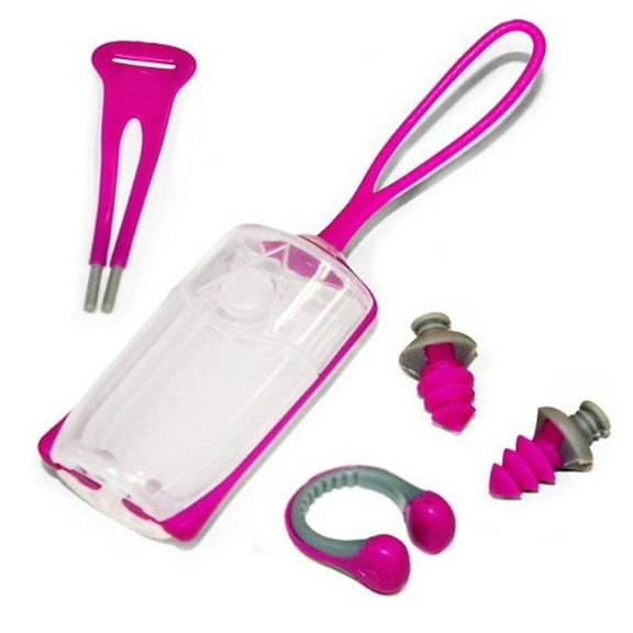 Aqua Sphere Earplugs & Nose Clip Combo Pink/Grey, Lanyard/Case