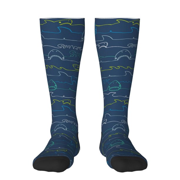 Fotbe Shark Calcetas Divertidas Estampadas para Hombre y Mujer, Calcetas de Algodón hasta la Rodilla para Caminar, Correr, Enfermería y Embarazo