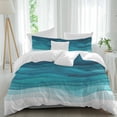 thumbnail image 2 of Teal Turquoise Waves Bedding 3 Piece Duvet Cover Set Full Size, Ombre Coastal Ocean Water Abstract Soft Microfiber Comforter Cover with Zipper Closure & Pillowcases, FadeResistant Quilt Cover, 2 of 9