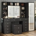 thumbnail image 2 of Vanity Desk Full Length Mirror & LED Mirror with Power Outlet, Makeup Vanity 14 Drawers & 10 Shelves, Hidden Storage Capacity, Dimmable & 3 Color Lighting Dressing Table for Bedroom, Black, 2 of 9