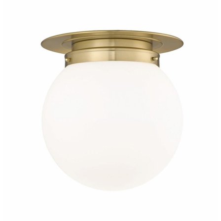 1 Light Flush Mount in Traditional Style-14 inches Tall and 13 inches Wide-Heritage Brass Finish-White Opal Glass Color Bailey Street Home