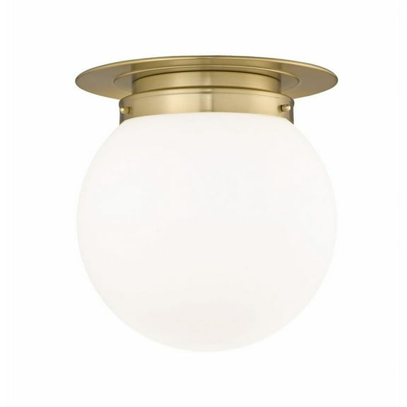 1 Light Flush Mount in Traditional Style-14 inches Tall and 13 inches Wide-Heritage Brass Finish-White Opal Glass Color Bailey Street Home