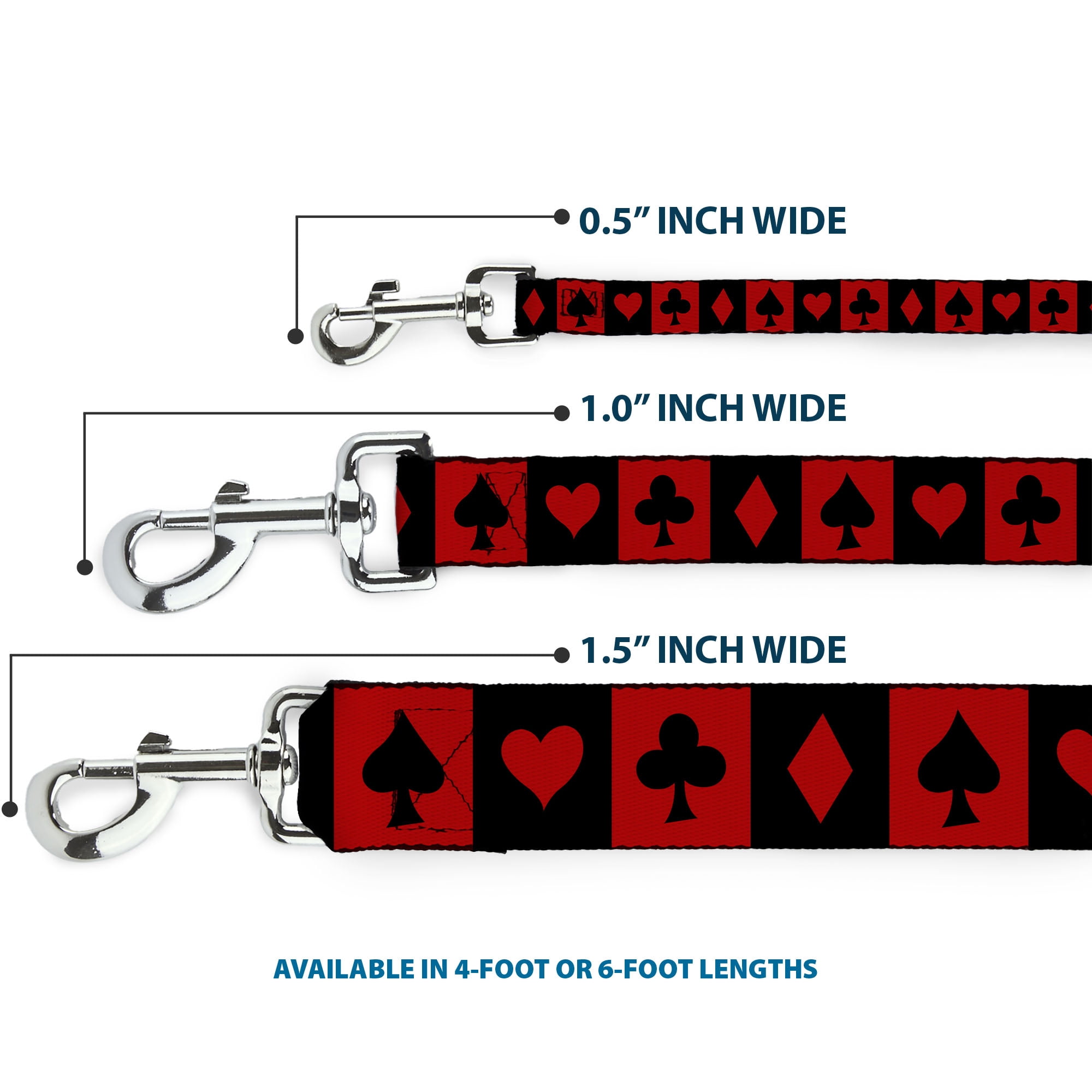Disney Pet Leash, Dog Leash, Alice in Wonderland Card Suits Red Black, 6 Feet Long 1.0 Inch Wide