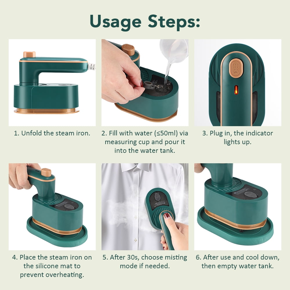 Handheld Garment Steamer,Portable Handheld Steamer for Clothes,Travel Garment Steamer Portable Handheld Design 40W Mini Handheld Steam Iron,Travel Steamer for Clothes Portable Mini Green