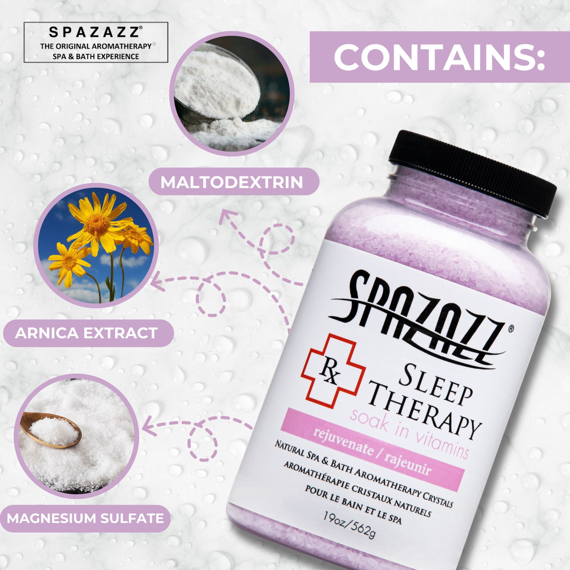 Spazazz Sleep Therapy Aromatherapy Bath Salt Crystals 2-Pack (19 Oz Each) - Spazazz Aromatherapy Bath Salts for Hot Tubs & Baths, Safe for All Spas & Bath Types