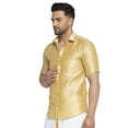 thumbnail image 3 of eloria Mens Traditional Yellow Gold Striped Party Shirt with Mundu Vesty Style Dhoti, 3 of 5
