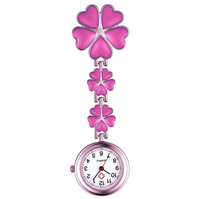Reloj de bolsillo con clip para mujer, reloj de enfermera de cuarzo de aleación de zinc, reloj de solapa con forma de flor, reloj de bolsillo colgante, con cinco corazones en rosa