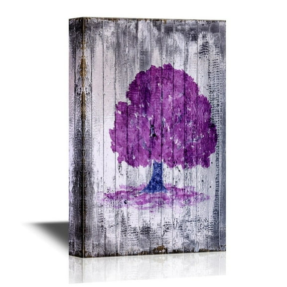 wall26 - Canvas Wall Art - Purple Tree on Wood Background - Vintage Style Gallery Wrap Modern Home Art | Ready to Hang - 12x18 inches