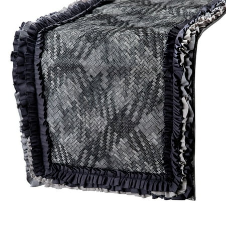 

Leather Table Runner Luxury Textured Leather Basket Weave with Ruffles Grey Leather 14 x 90 inch long Wedding Decor Table Linen Modern Table Halloween Decorations - Grey Slither