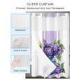 thumbnail image 2 of No Hook Cloth Fabric Shower Curtain with Snap in Liner, Purple Hydrangeas Waterproof Shower Curtains Set with See Through Top Window, Farmhouse Purple Stripe Linen Bath Curtains Shower 36"x72", 2 of 6