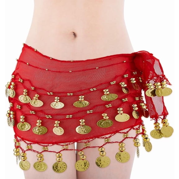 Women's Belly Dance Hip Scarf Coin Belt Hip Scarf Belly Dancing Skirt with Golden Beads and Coins Sexy Skirt DIY Making