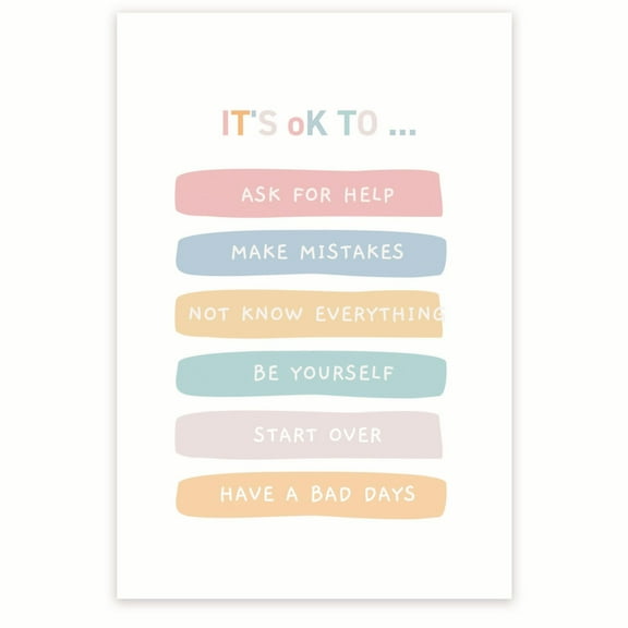 It's Ok To Make Mistakes Be Yourself - Positive Inspiring Encouraging Motivational Be Human Poster - Counselor Therapist - 12 x 18 Inch Poster - Unframed - Premium 100lb Gloss - Made In USA - BMCP0292