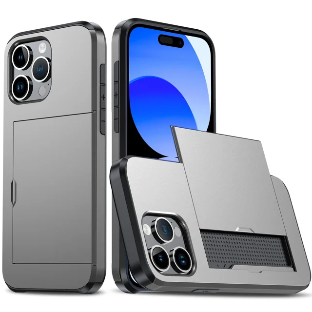 Case For iPhone 16 Pro Max 15 Plus 14 Pro Max 13 12 11 Wallet Card Holder Slide Slot Slim Hard PC Heavy Duty Protective Covers tzw