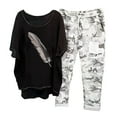 thumbnail image 2 of Ensemble Pantalon Femme 2 Pcs Imprimé Col Rond Manches Mi-Longues Pull + Pantalon Ensemble 2 Pcs en Solde, 2 of 5