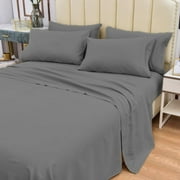 6 Piece Bamboo Sheets Set- Silky-Stronger Than Cotton Cool Sheets- Wrinkle Free- Deep Pockets 16"-Extremely Soft Bamboo Rayon Sheets-Queen,Gray