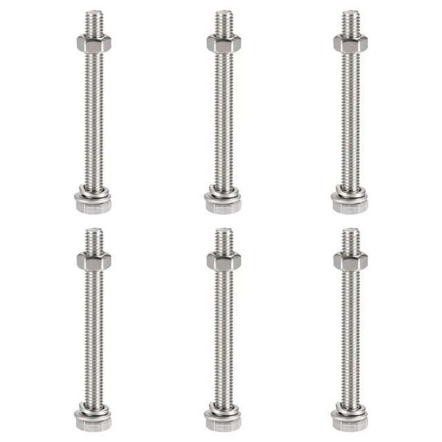 Unique Bargains M6 x 65mm Vis Hexagonale en Acier Inoxydable 304, Écrous, Kits de Rondelles Plates et Verrouillables 6 Ensembles