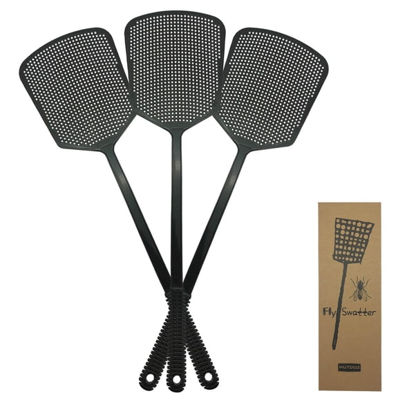 3-Pack Heavy Duty Long Handle Fly Swatter, Fly Swatter for Indoors, Black