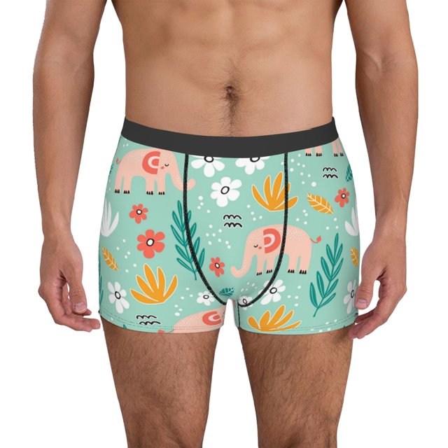 Fotbe Elephant and Flowers Calzoncillos Tipo Boxer con Bolsa de Soporte Total para Hombre, X-Temp Fresco, Transpirable y de Secado Rápido-X-Large