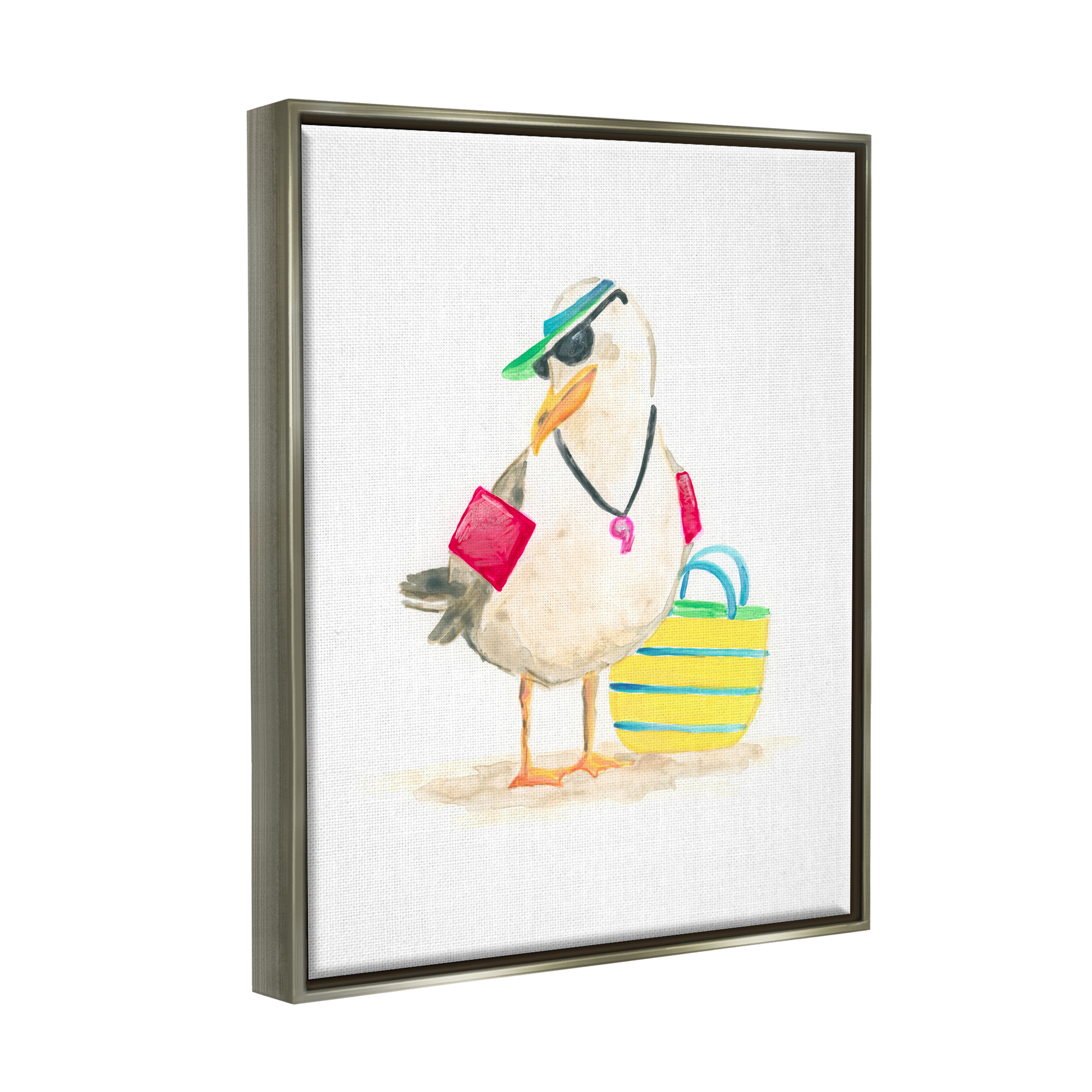 Stupell Industries Beach Lifeguard Seagull Animals & Insects Painting Gray Floater Framed Canvas Art Print Wall Art, 25 x 31
