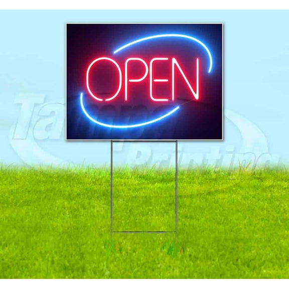 Open Neon Sign V2 (18" x 24") Yard Sign, Includes Metal Step Stake