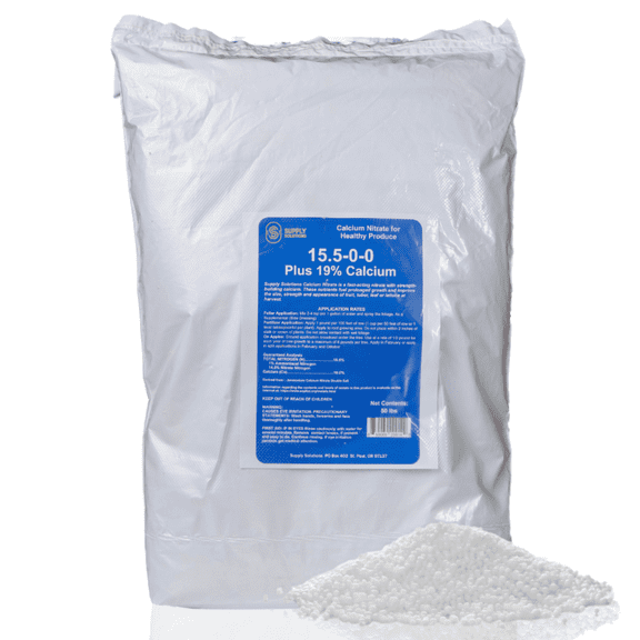Supply Solutions Calcium Nitrate 15.5-0-0 + 19% Ca | Fast-Acting Water Soluble Fertilizer Prevents Blossom End Rot - Boosts Growth & Yield for Vegetables, Fruit, Gardens & Hydroponics (50 Pounds)