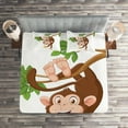 thumbnail image 2 of Ambesonne Cartoon Quilted Coverlet 3 Pcs, Monkey with Banana Tree, King Size, Chocolate White, 2 of 2
