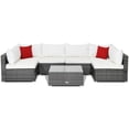 thumbnail image 2 of GVN Outdoor Furniture Sets, Outdoor Conversation Set,7 Pieces Patio Rattan Furniture Set Sectional Sofa Garden Cushion-White, 2 of 7