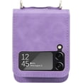 thumbnail image 3 of Wallet Case for Samsung Galaxy Z Flip 3, Pretty Card Package Cover Luxury PU Leather + Hard PC Bumper Ultra-Thin Protector with Long Shoulder Strap for Galaxy Z Flip 3 5G 2021 (A Purple), 3 of 14