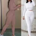 thumbnail image 3 of ZUARFY Women Solid Workout Outfits Long Sleeve Turtleneck Crop Top High Waist Leggings, 3 of 19