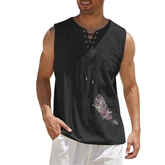 Baqcunre Tank Tops Men Men'S Tops Sports Sleeveless Top Cotton Vest Collor Painting Fitness Muscle Tank Top Linen Shirts For Men Tops For Men Black L