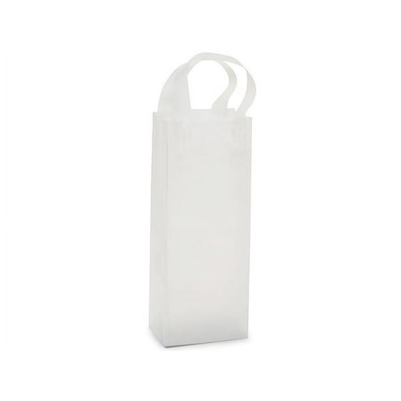 Pack Of 200, Wine Size 5 x 3 x 13" Solid Clear Frosted Plastic 3 Mil Shopping Bags W/6 Mil Handle