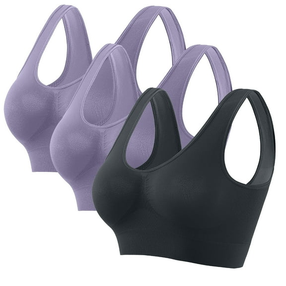 LYEAA Bras for Women No Wire Pack of 3 Support Plus Size Wirefree Cool thin Sport Yoga Bra Solid Stretch Fitness Workout Bra Full Cup Comfort Bras Pullover Breathable Sleeping Bras Multicolor L