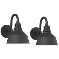 Franklin Iron Works Arnett Rustic Farmhouse Wall Light Sconces Set of 2 Black Hardwired 8" Fixture Gooseneck Arm for Bedroom Bathroom