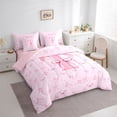 thumbnail image 2 of Erosebridal Dreamy Bow Knot Bedding Comforter Set 7 Pieces For Girls Teens,Kids Children Pink T Letter Monogrammed Full Bedding Set,Pink Reversible, 2 of 6