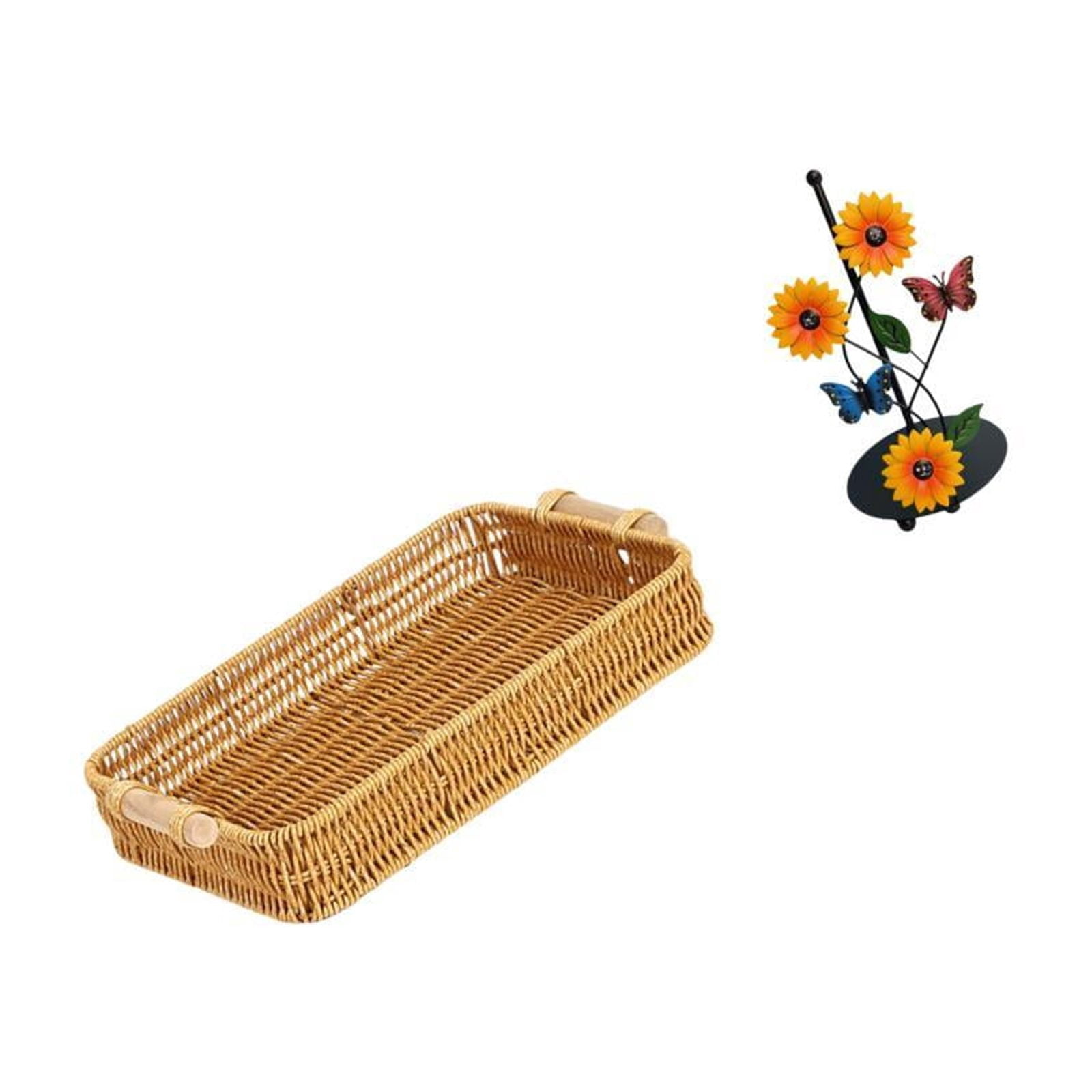 Fiocias Woven Kitchen Storage Basket Paper Holder Stand Toilet Paper Holder Paper Towel Holder Countertop Kitchen Roll Holder Handmade Iron Material