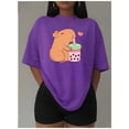 thumbnail image 3 of Playera Blusa De Capybara Tomando Refresco Ropa Divertida Para Mujer Capibara Color Morado Talla Chica Marca Emil SaEs, 3 of 4