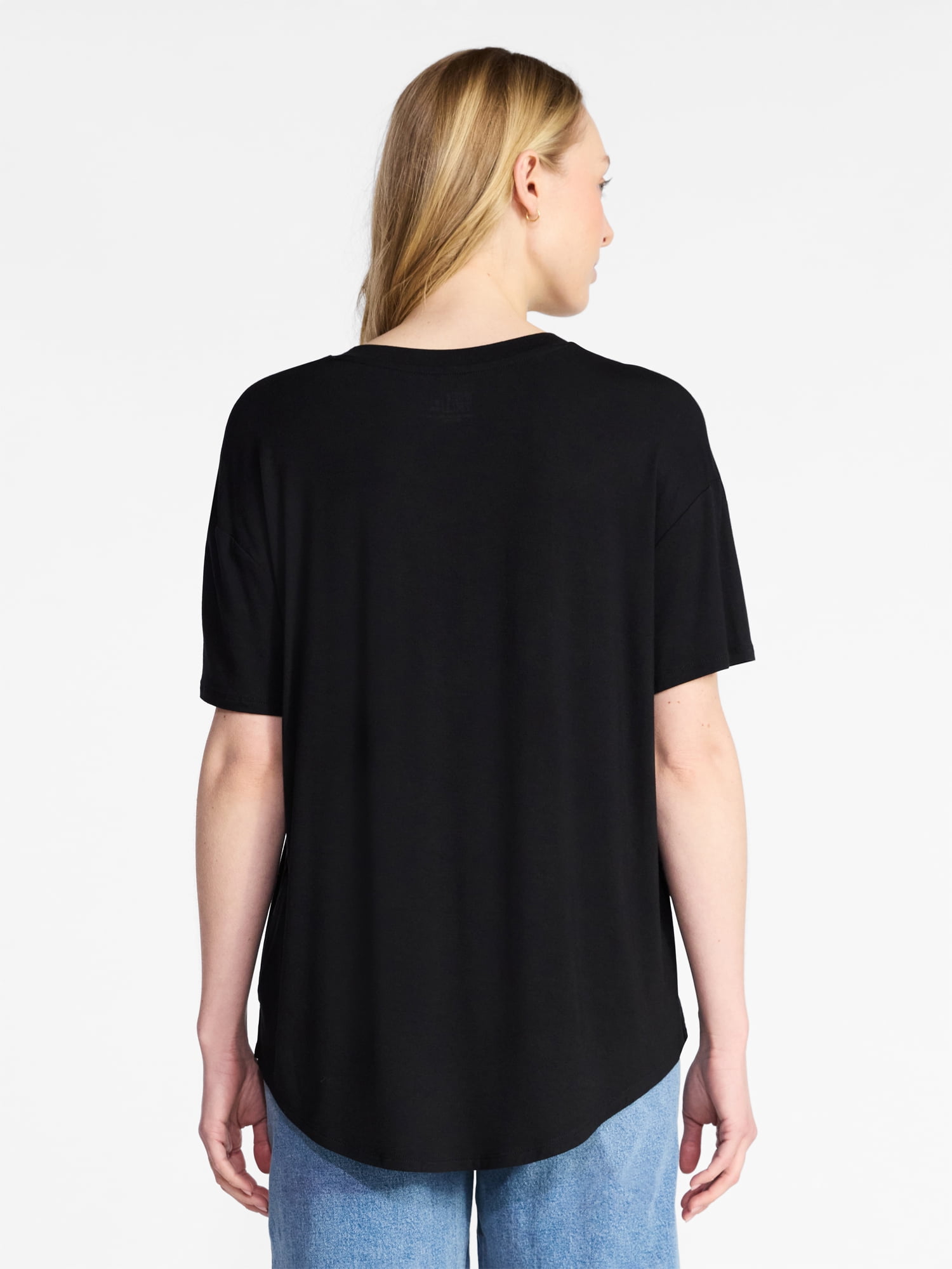 Time and Tru Women's V-Neck Tunic Tee with Short Sleeves, Sizes XS-XXXL
