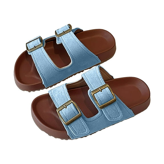 Mepaouo Toddler Slide Sandals Adjustable Double Buckle Girls Boys Footbed Slip on Summer Shoes Blue 9