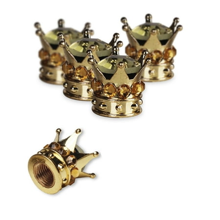 Crown Valve Caps - MINI-FACTORY Car Rhinestone Tire Valve Stem Caps Bling Crystal Diamond Crown - Gold