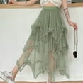 thumbnail image 4 of JNGSA Women's Tulle Skirt Formal High Low Hem Skirt Midi Tea-Length Elastic Waist Skirts High Waist Cute Skirt Army Green, 4 of 5