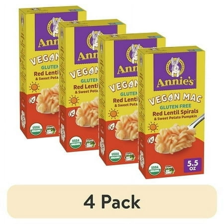 (4 pack) Annie's Vegan Mac, Red Lentil Spirals with Sweet Potato Pumpkin Sauce, 5.5 oz